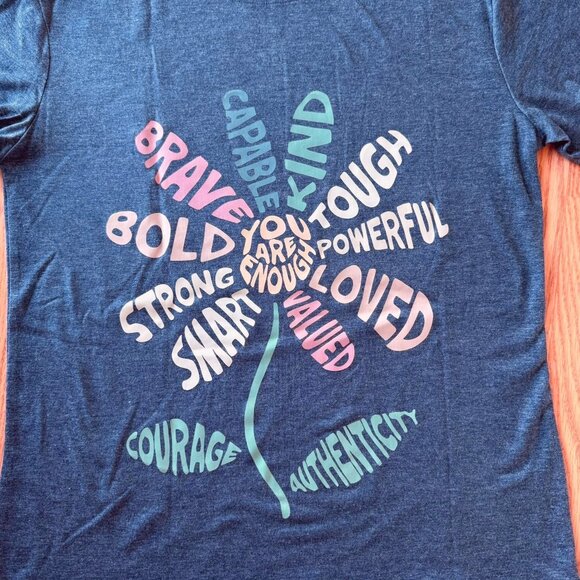 Floral Inspirational Graphic T Shirt Size L You Are Enough Positive Word Art - Picture 2 of 8